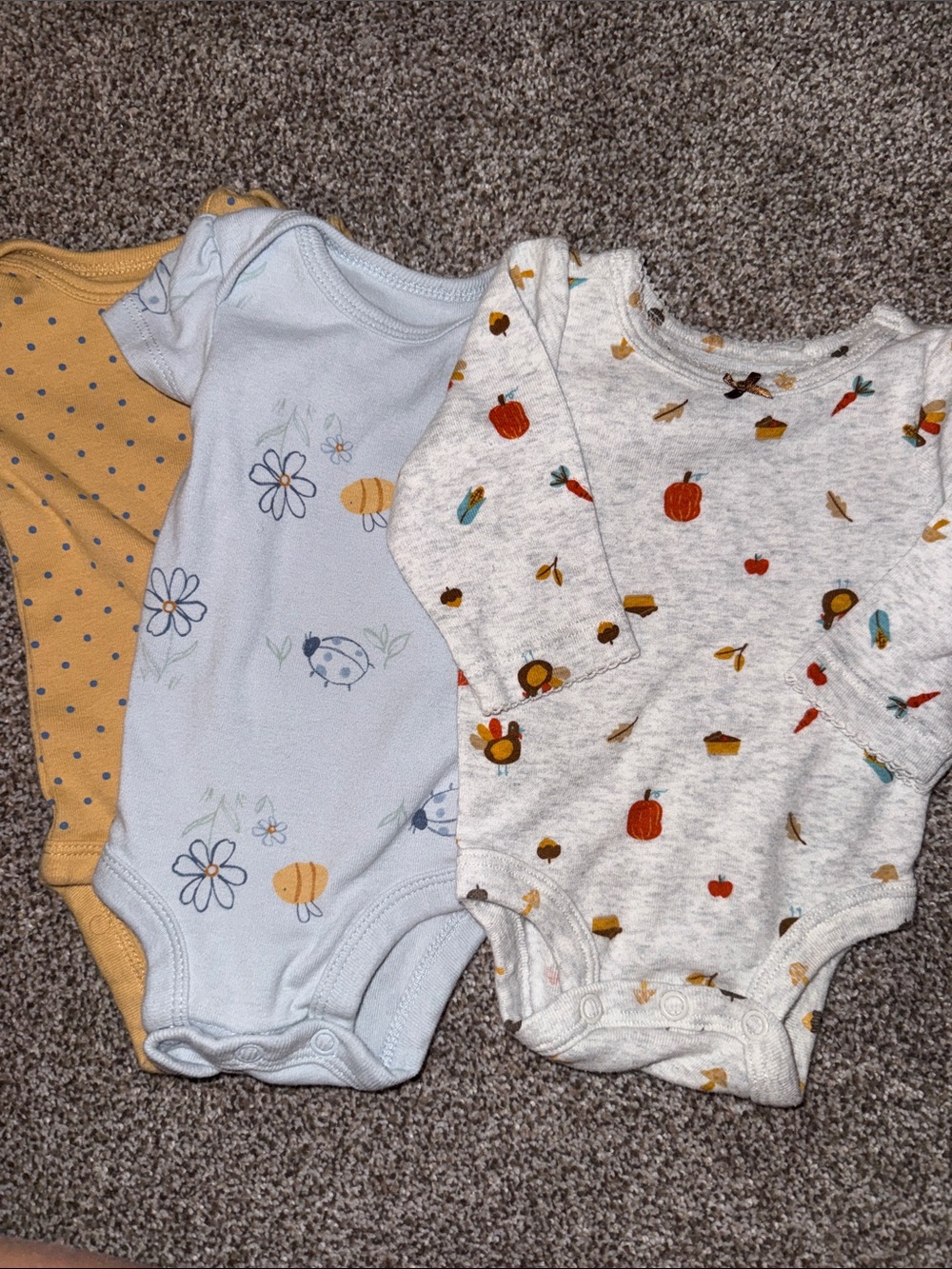 3-Pack Baby One-Piece Bodysuits - Yellow, Light Blue, Thanksgiving one